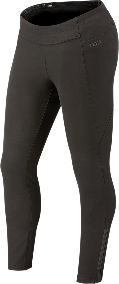 Black ICON Women's Tuscadero2™ Stretch Pants by Bill's Exhausts, small size, showing the fitted waist and stretch fabric.