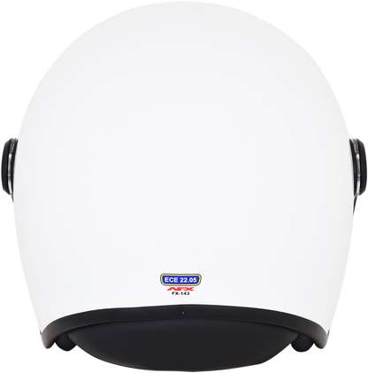 White AFX FX-143 motorcycle helmet in 2XL size, featuring a sleek design and secure fit, by Bill's Exhausts.