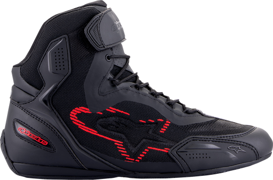 Alpinestars Faster-3 Rideknit® Shoes in black, gray, and red with US 11 size, featuring sleek design and sporty style.