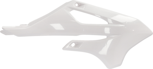 Acerbis radiator shrouds in white for motorcycle body styling, designed by Bill's Exhausts, shown on a motorcycle frame.