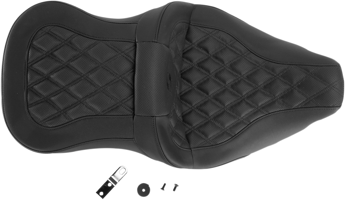 Bill's Exhausts SADDLEMEN Roadsofa Seat with full lattice stitch for Harley FLT/FLH 2008-2023, without backrest, black leather.