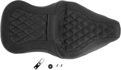 Bill's Exhausts SADDLEMEN Roadsofa Seat with full lattice stitch for Harley FLT/FLH 2008-2023, without backrest, black leather.