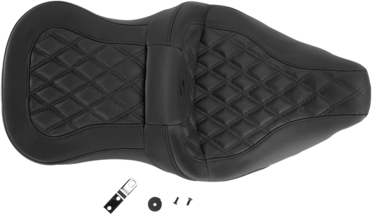 Bill's Exhausts SADDLEMEN Roadsofa Seat with full lattice stitch for Harley FLT/FLH 2008-2023, without backrest, black leather.