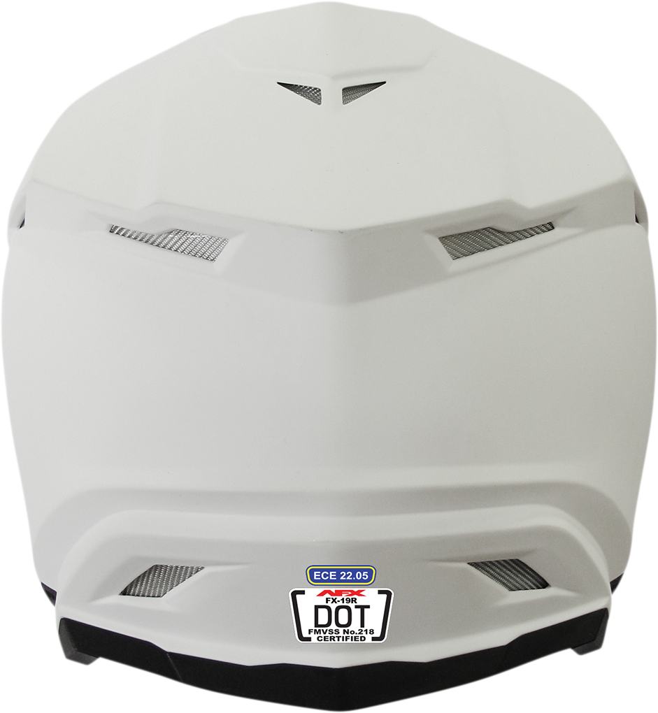 Matte white AFX FX-19R motorcycle helmet in small size, featuring aerodynamic design and secure chin strap.
