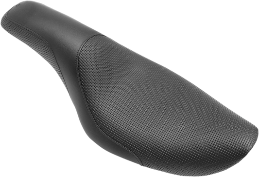 Black SADDLEMEN Profiler Basket-weave motorcycle seat for FXD 96-03, featuring detailed basket-weave pattern and ergonomic design.