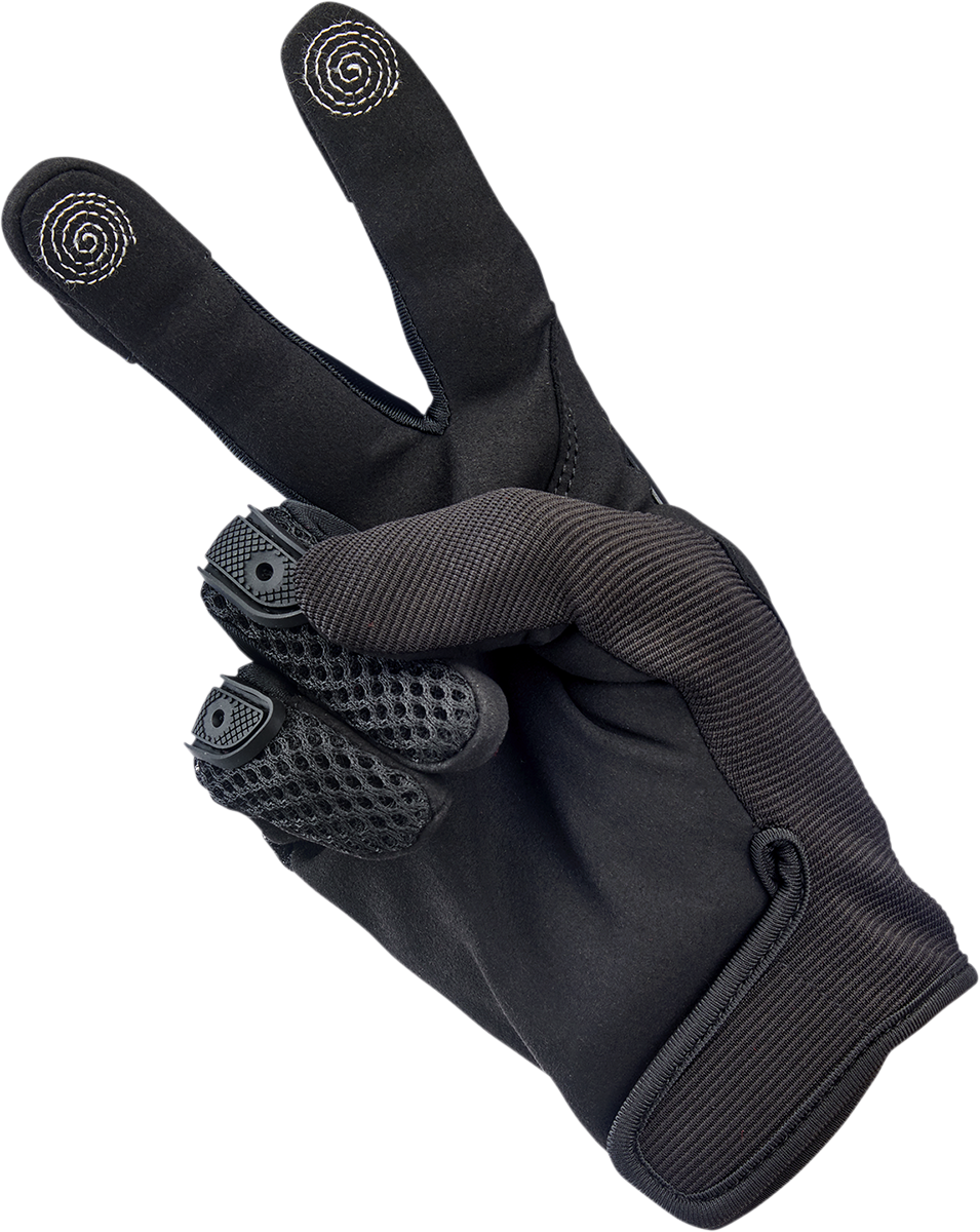 Black BILTWELL Anza Gloves in large size with textured palms and adjustable wrist straps for a secure fit.