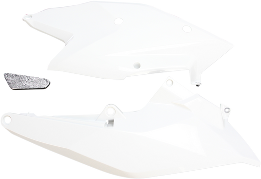 A set of white Acerbis body side panels with product code 2421090002, designed for motorcycle body customization.