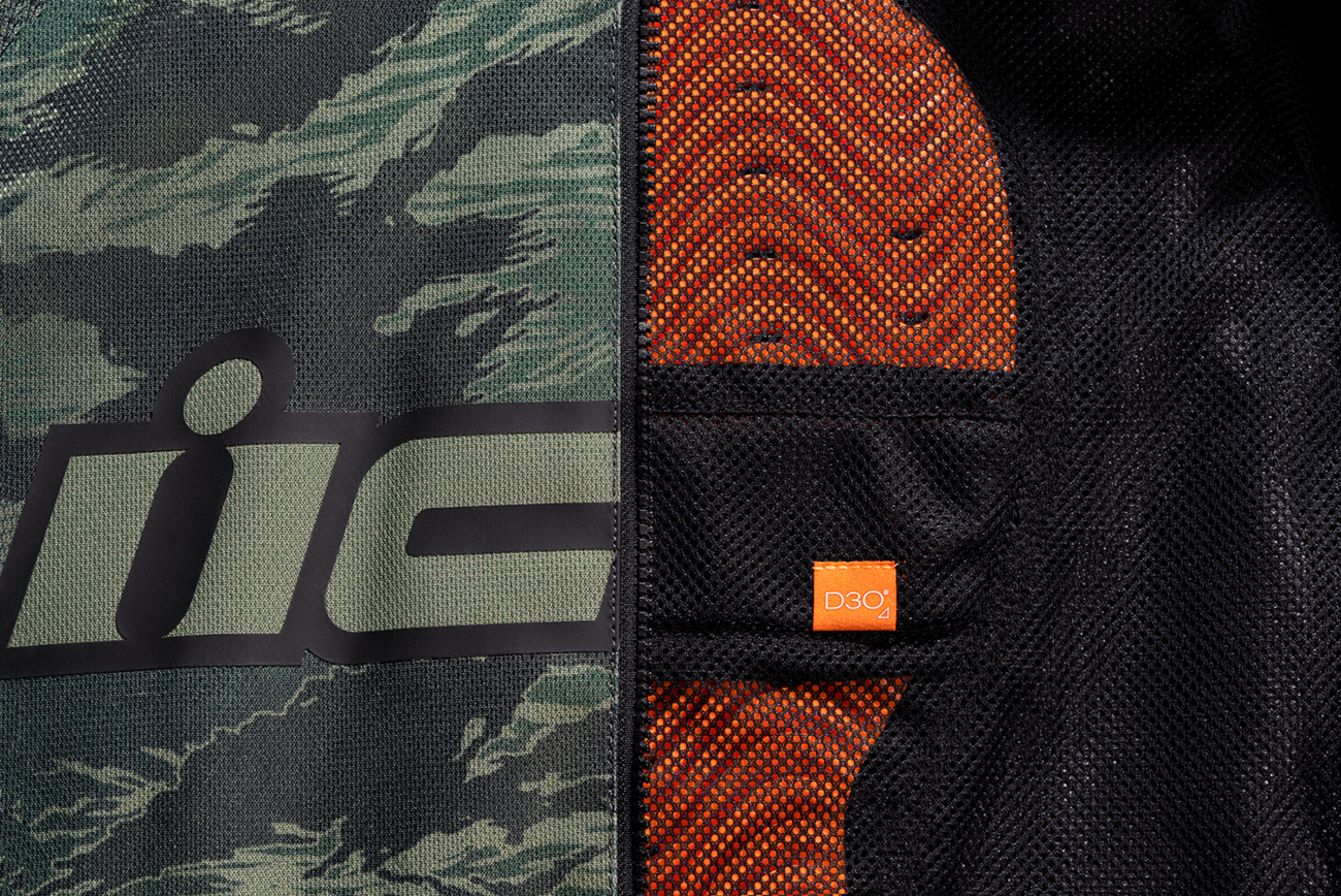 Bill's Exhausts ICON Hooligan CE Tiger's Blood Green Jacket, small, with detailed tiger blood graphic and protective design.