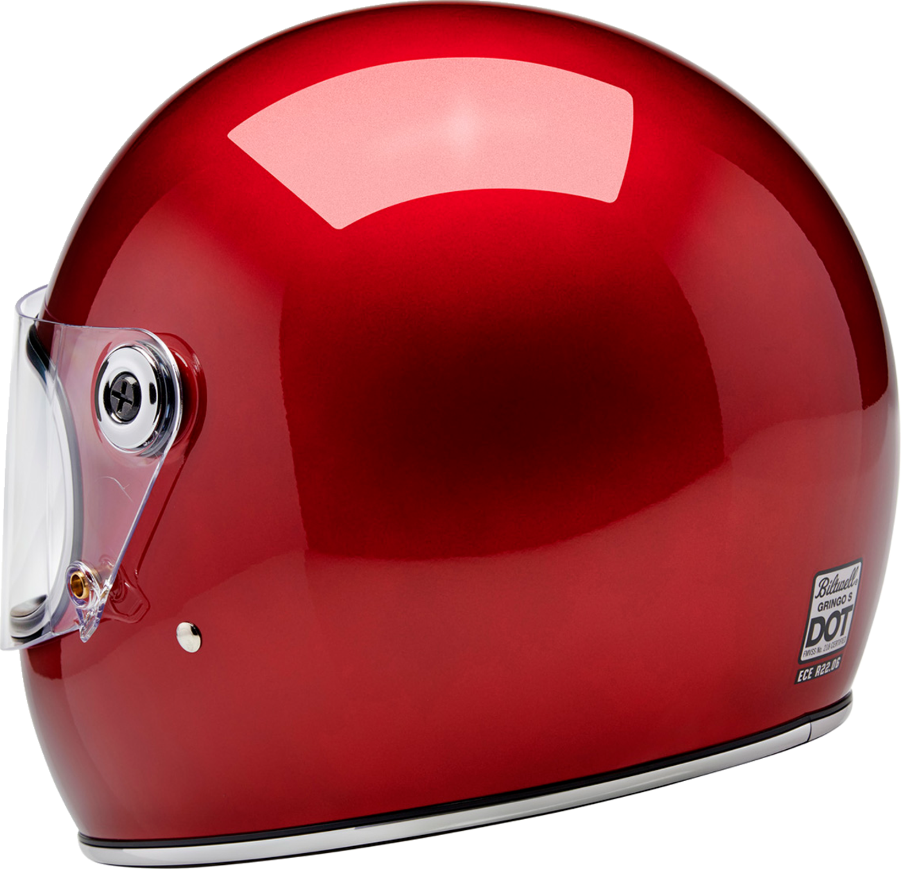 BILTWELL Gringo S helmet in metallic cherry red, medium size, with a sleek, glossy finish and classic motorcycle helmet design.