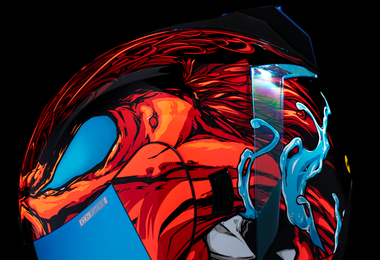 Red ICON Airform™ helmet by Bill's Exhausts with MIPS® protection, shown in XS size, featuring a sleek helmet design.