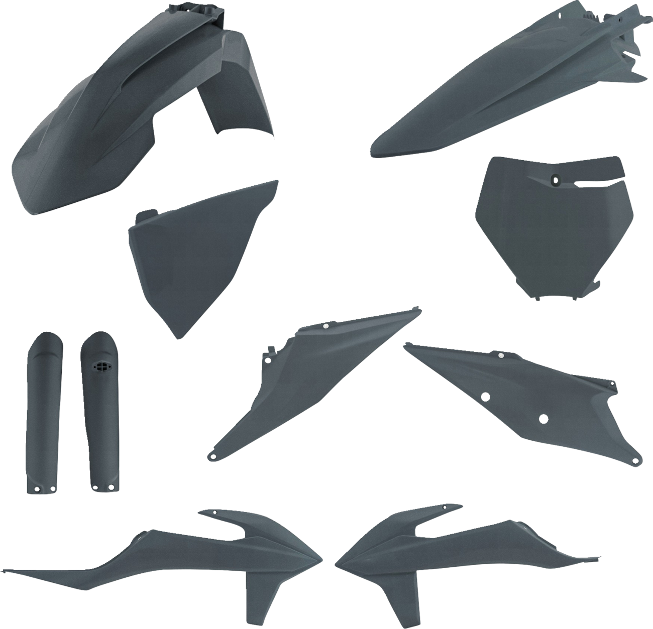 Gray and metallic Acerbis standard replacement motorcycle body kit for KTM 2019-2022, shown on a bike.