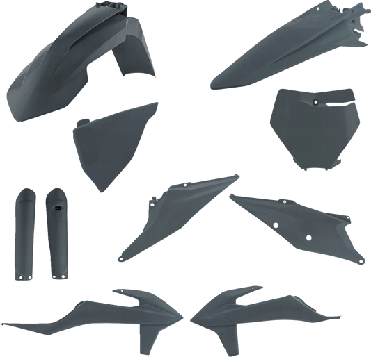 Gray and metallic Acerbis standard replacement motorcycle body kit for KTM 2019-2022, shown on a bike.