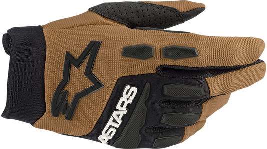 Alpinestars Full Bore gloves in camel and black color, size XL, featuring durable motorcycle glove design with protective features.