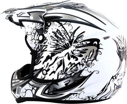 Matte white AFX FX-17Y Butterfly helmet in small size, featuring a sleek helmet design with ventilation and secure strap.