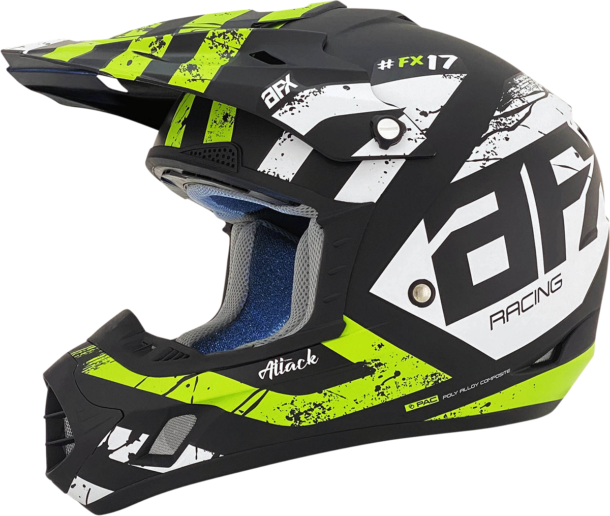 Bill's Exhausts AFX FX-17Y Attack helmet in matte black and green, small size, featuring aerodynamic design and ventilation vents.