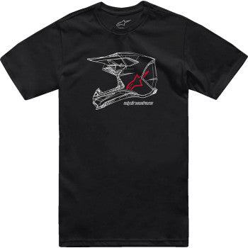 Black ALPINESTARS MX Helmet T-Shirt in large size, featuring a graphic design, displayed on a plain background