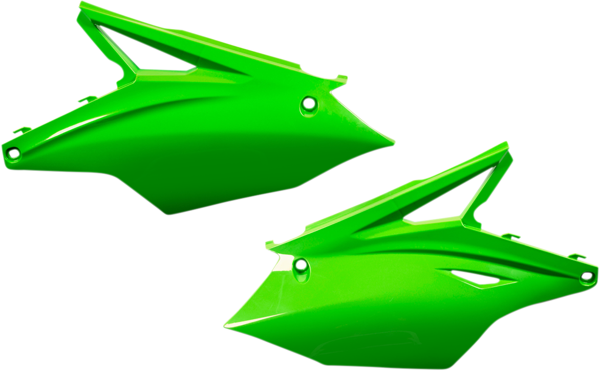 Acerbis fluorescent green side panels for motorcycle body, featuring vibrant, high-visibility design with brand logo details.