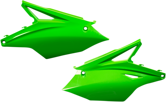 Acerbis fluorescent green side panels for motorcycle body, featuring vibrant, high-visibility design with brand logo details.