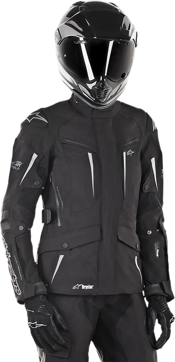 Black and anthracite ALPINESTARS Stella Yaguara Drystar® motorcycle jacket in XL with visible zipper and protective features.