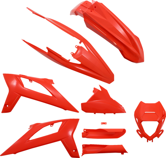 Acerbis OEM Red standard replacement body kit for motorcycles, displayed with parts and detailing visible.
