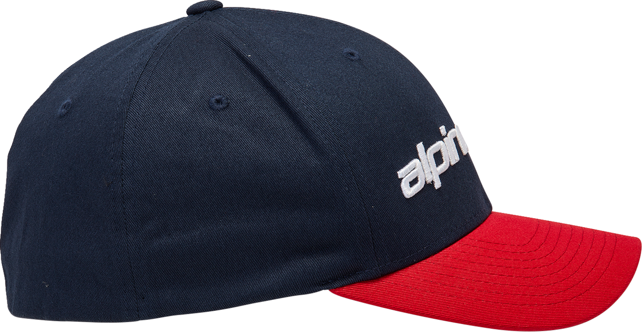 Navy and red ALPINESTARS Linear Hat in size L/XL with embroidered logo, casual cap for everyday wear.