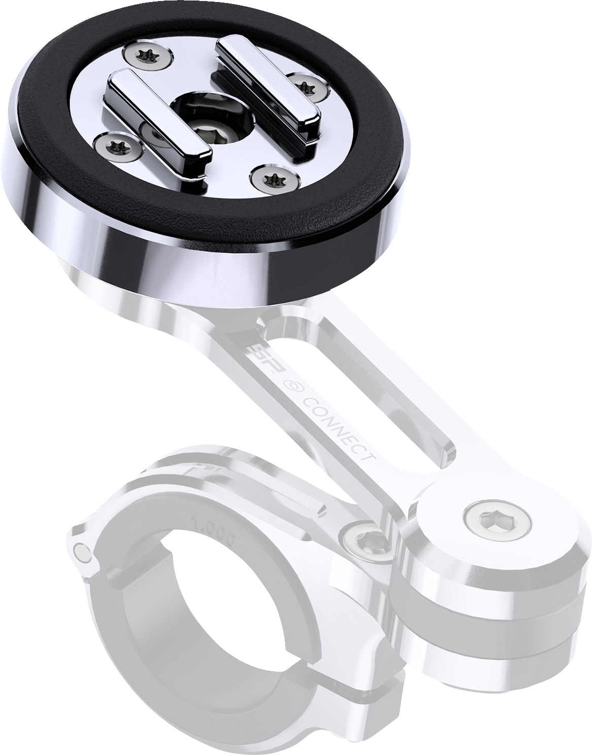 Bill's Exhausts SP CONNECT Anti-Vibration Module for phone mounts, chrome finish, compact design with mounting features.