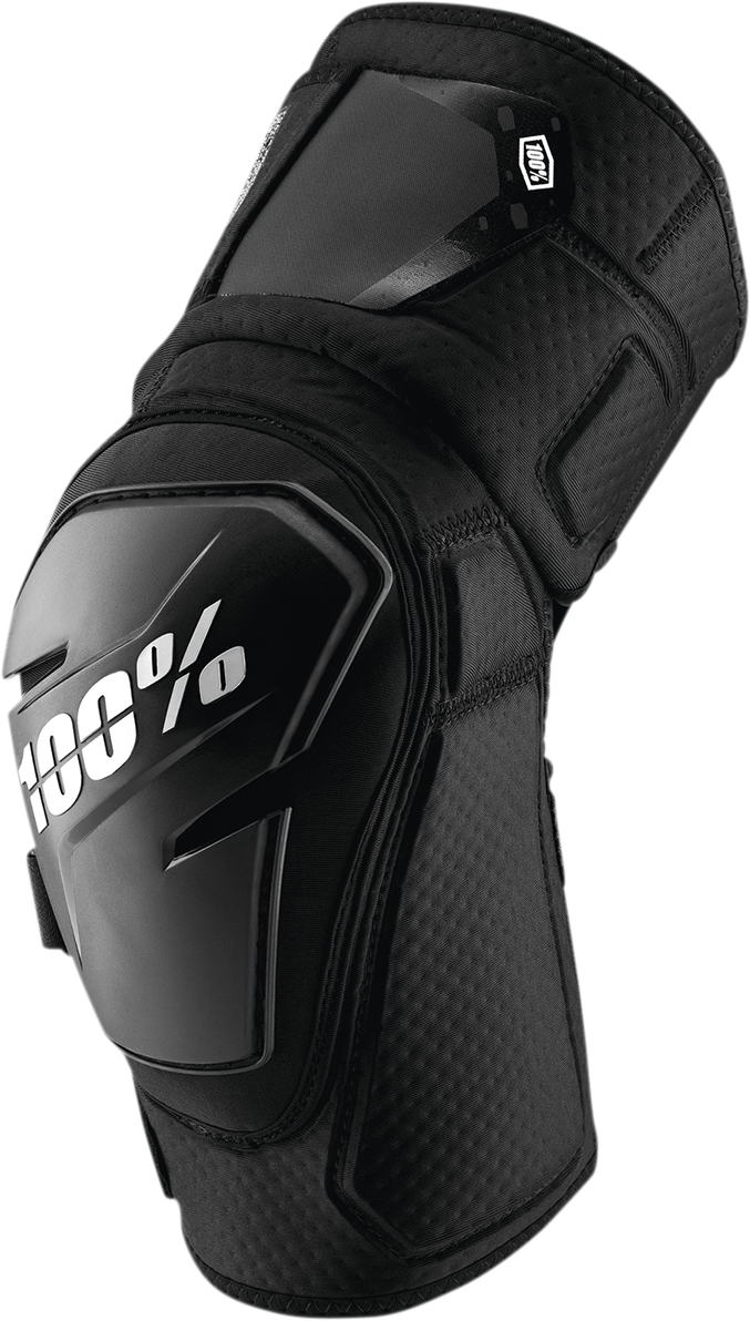 Black 100% Fortis Knee Guards by Bill's Exhausts, size S/M, designed for knee protection and support.
