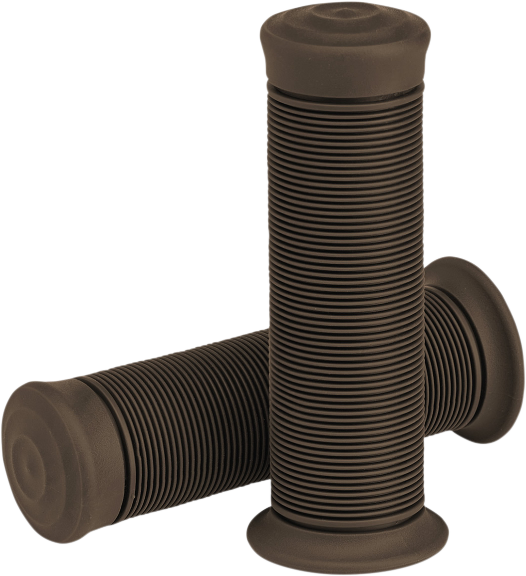 BILTWELL Kung Fu motorcycle grips in 1-inch size, chocolate color, made by Bill's Exhausts, with textured rubber surface.