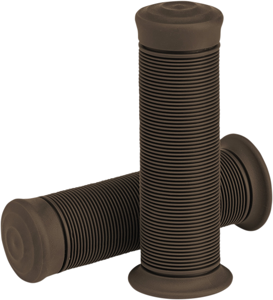 BILTWELL Kung Fu motorcycle grips in 1-inch size, chocolate color, made by Bill's Exhausts, with textured rubber surface.