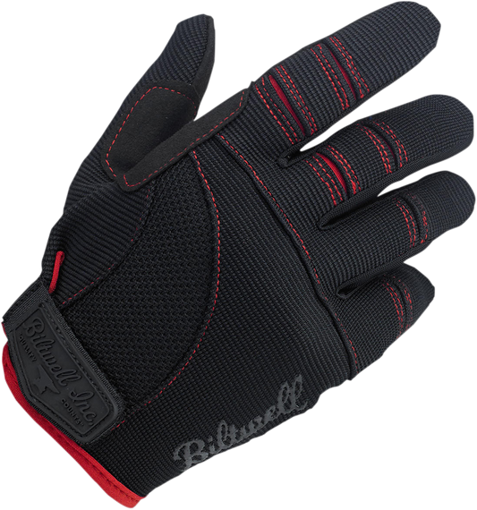 Black and red BILTWELL Moto Gloves in XL size, featuring padded knuckles and adjustable straps for motorcycle riding comfort.