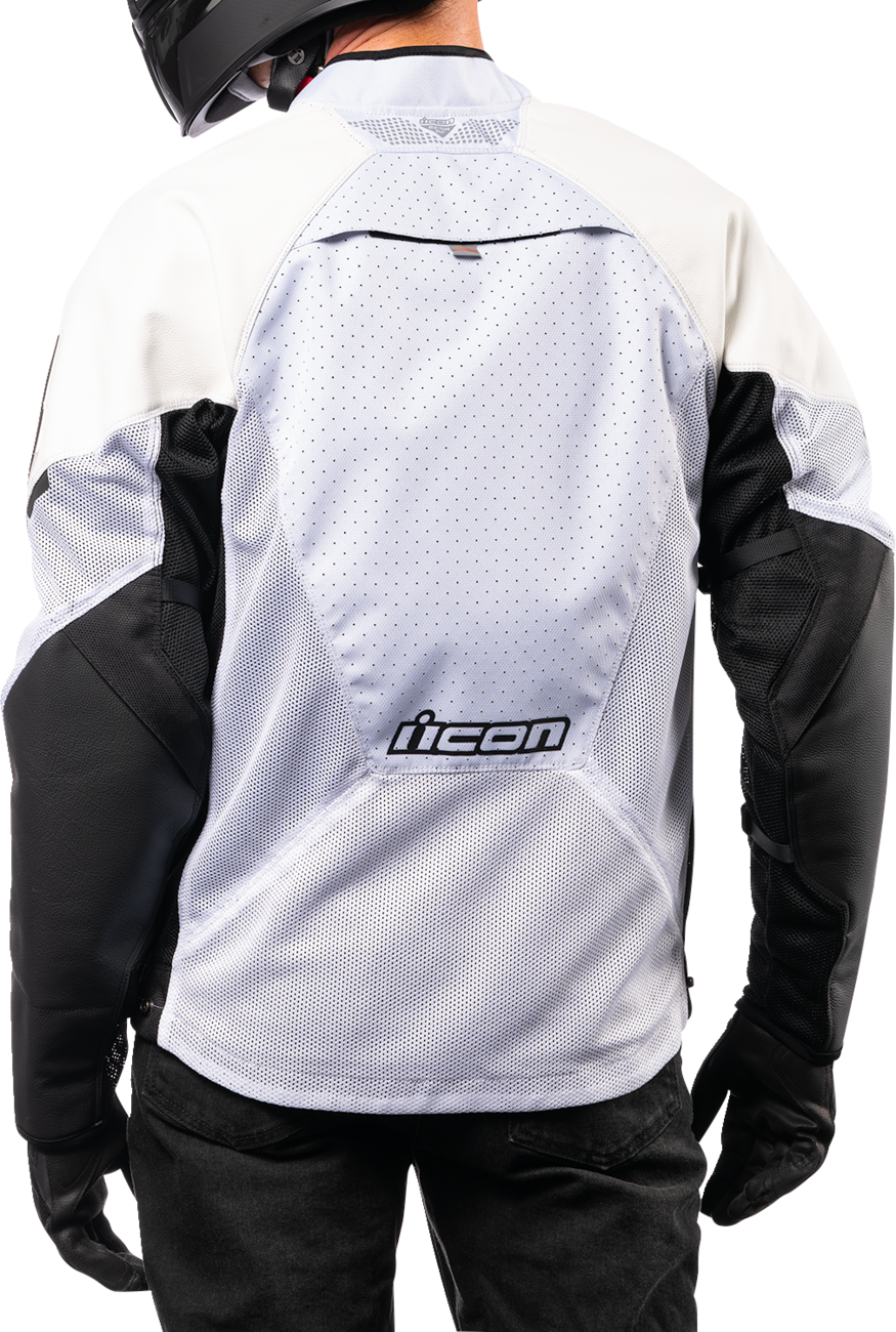 White ICON Mesh AF™ leather jacket in 2XL featuring mesh panels and sleek design, ideal for stylish, breathable motorcycle riding.