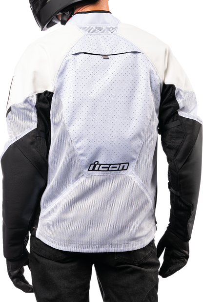 White ICON Mesh AF™ leather jacket in 2XL featuring mesh panels and sleek design, ideal for stylish, breathable motorcycle riding.