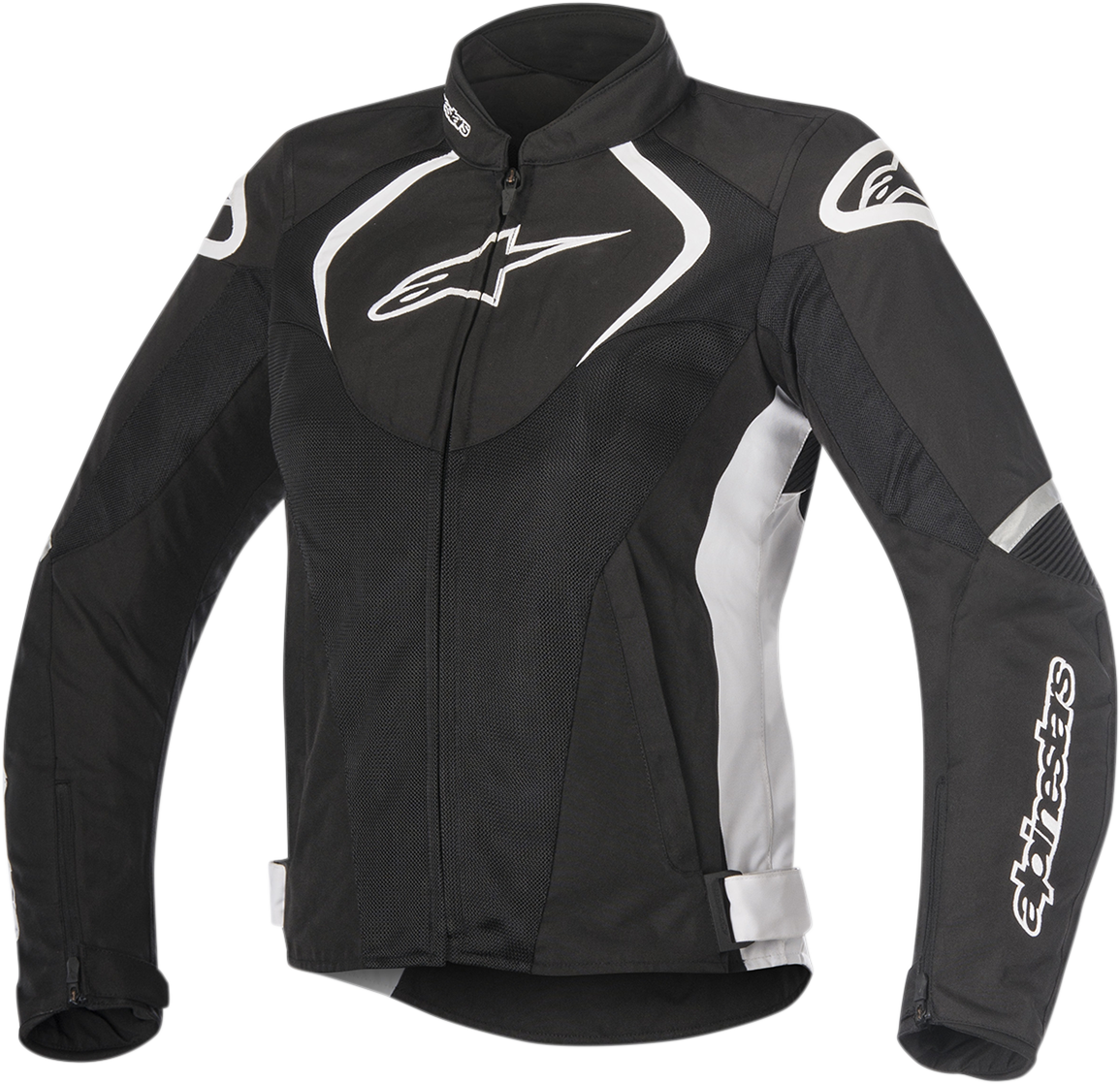 Black and white Alpinstars Stella T-Jaws waterproof motorcycle jacket in XL with logo details.