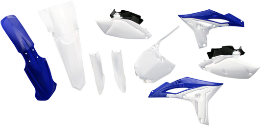 A full replacement body kit for motorcycle, in blue, white, and black with ACERBIS branding, designed for OEM '13 models.