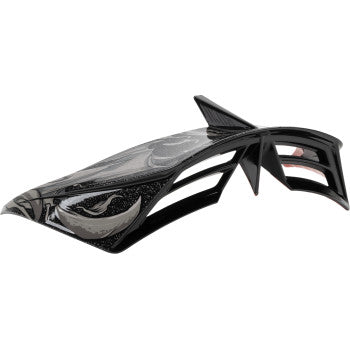 Gray ICON Domain™ OTT rear spoiler for helmets, designed by Bill's Exhausts, shown on a helmet with a sleek aerodynamic look.