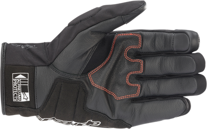 Alpinestars SMX Z Drystar gloves in black and fluo red, small size, showing the protective leather and breathable fabric design.