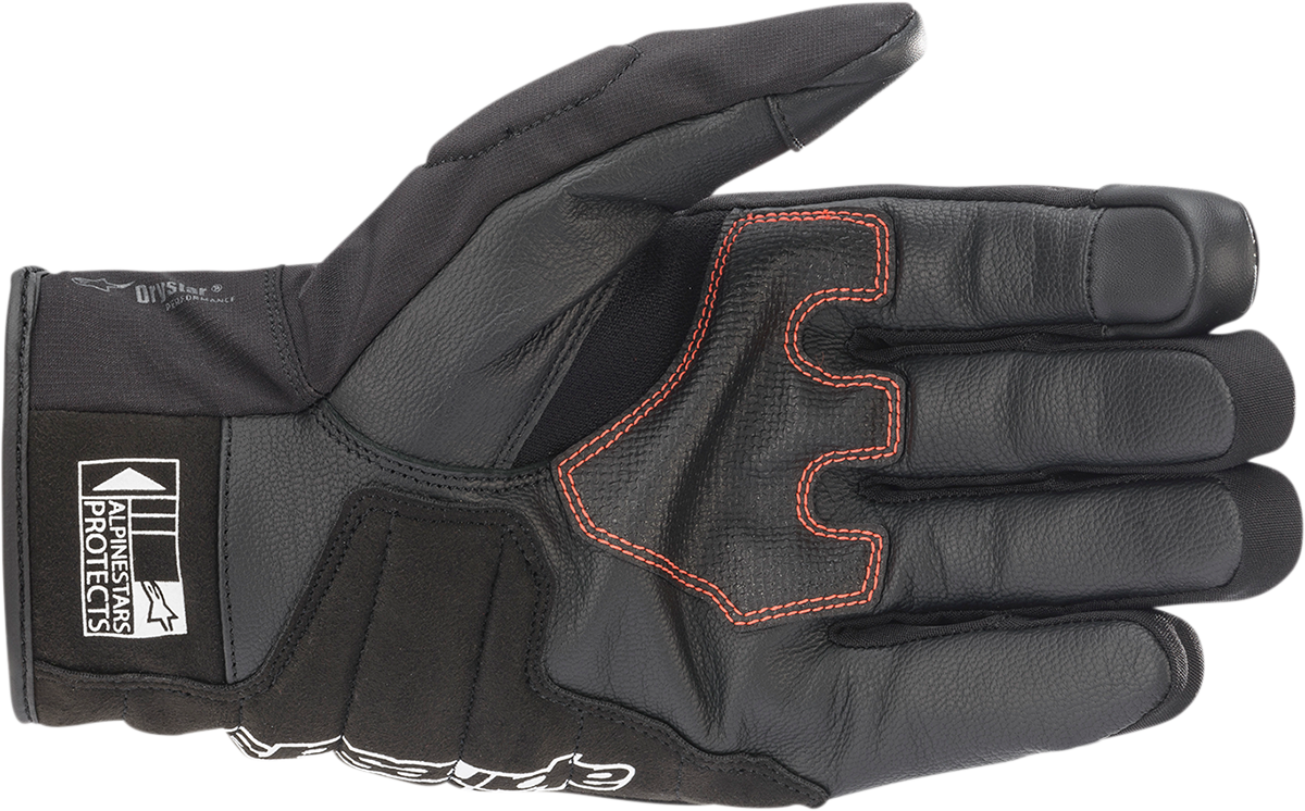 Alpinestars SMX Z Drystar motorcycle gloves in black and fluo red, size 3XL, showing protective design and adjustable wrist closure.