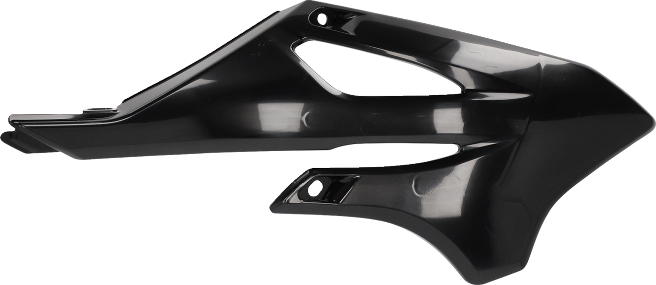 Black ACERBIS radiator shrouds for motorcycle body, featuring sleek design and mounting points, by Bill's Exhausts.