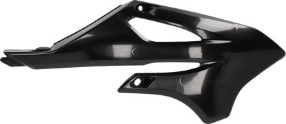 Black ACERBIS radiator shrouds for motorcycle body, featuring sleek design and mounting points, by Bill's Exhausts.