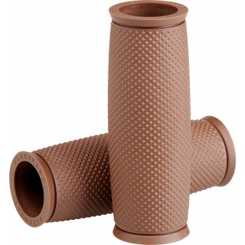 Bill's Exhausts BILTWELL Alumicore 1-inch Recoil grip sleeves in chocolate for motorcycle handlebars, showing textured surface and fit details.