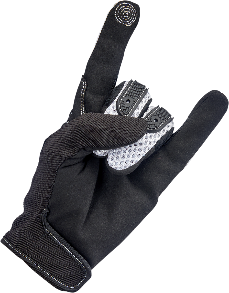 White BILTWELL Anza gloves in 2XL size, showing the durable leather material and detailed stitching.