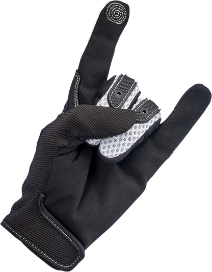White BILTWELL Anza Gloves in Small size, featuring leather and textile materials, designed for motorcycle riding.