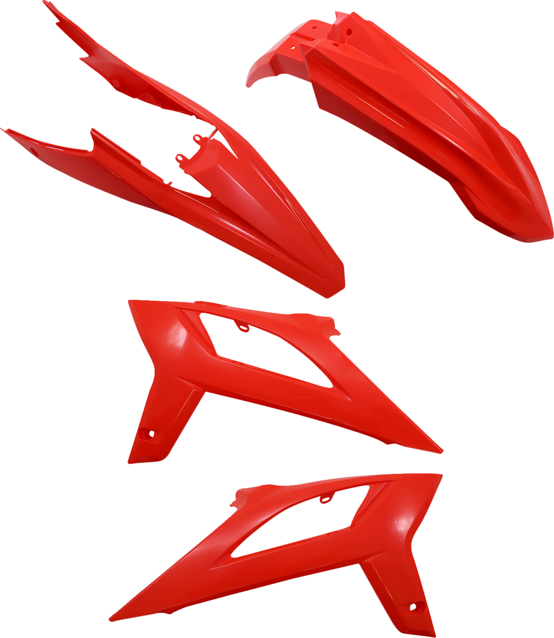 A red ACERBIS standard replacement body kit for motorcycle, showing the sleek, aerodynamic body panels with the brand's logo.