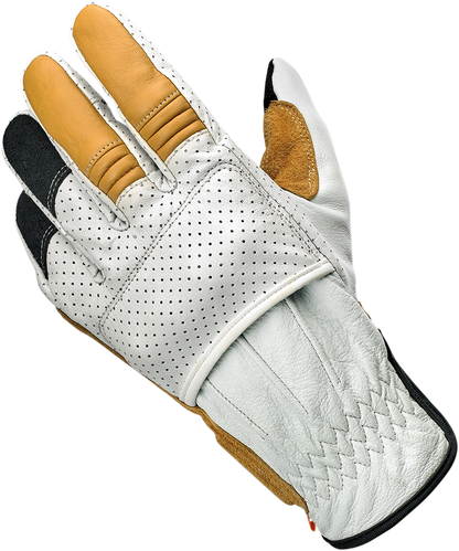 Bill's Exhausts BILTWELL Borrego Gloves in Cement, medium size, featuring durable leather construction and secure wrist closure.