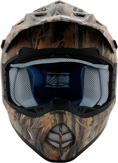 Bill's Exhausts AFX FX-17 helmet in camo design, XS size, featuring a secure chin strap and aerodynamic shape.