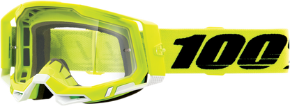 Bill's Exhausts Racecraft 2 goggles in fluo yellow with clear lenses, featuring adjustable straps and a sporty design.
