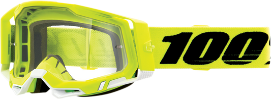 Bill's Exhausts Racecraft 2 goggles in fluo yellow with clear lenses, featuring adjustable straps and a sporty design.