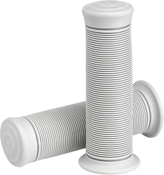 White Biltwell Kung Fu motorcycle grips, 7/8 inch size, with textured surface, designed for comfortable handling and style.