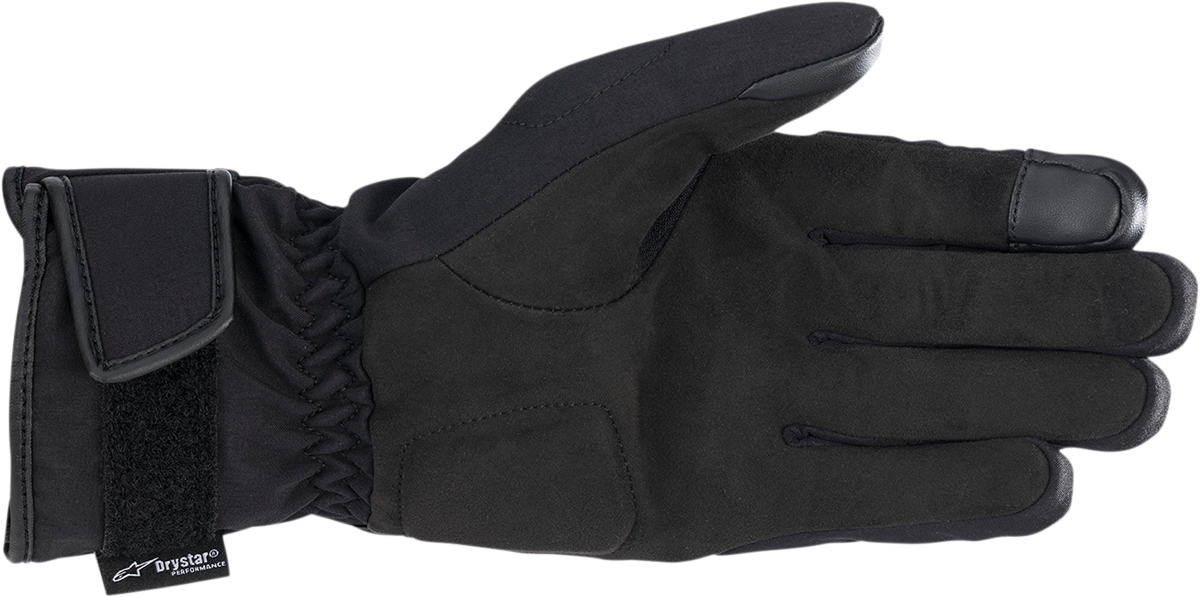 Alpinestars Women Stella SR-3 V2 Drystar® motorcycle gloves in black, large size, featuring protective knuckles and reinforced palms.
