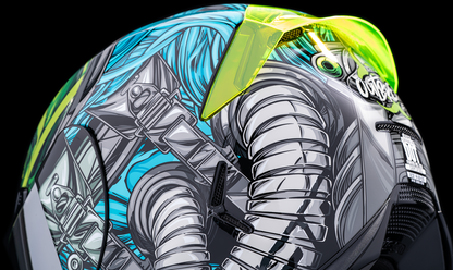 ICON Airframe Pro™ helmet in Outbreak blue with XL size, featuring a sleek aerodynamic design and bold graphic pattern.